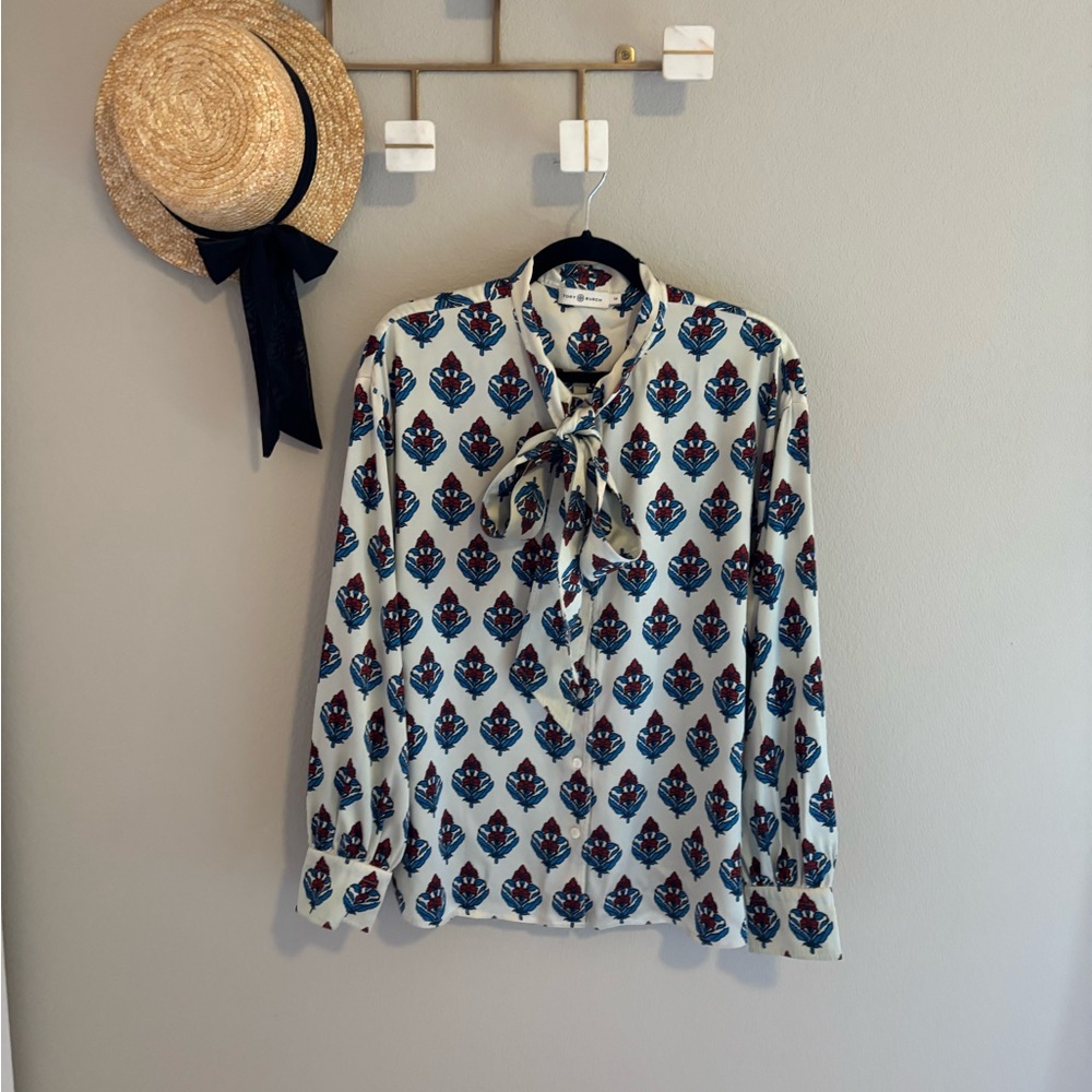 Tory Burch Silk Long Sleeve Bow Neck Blouse 14